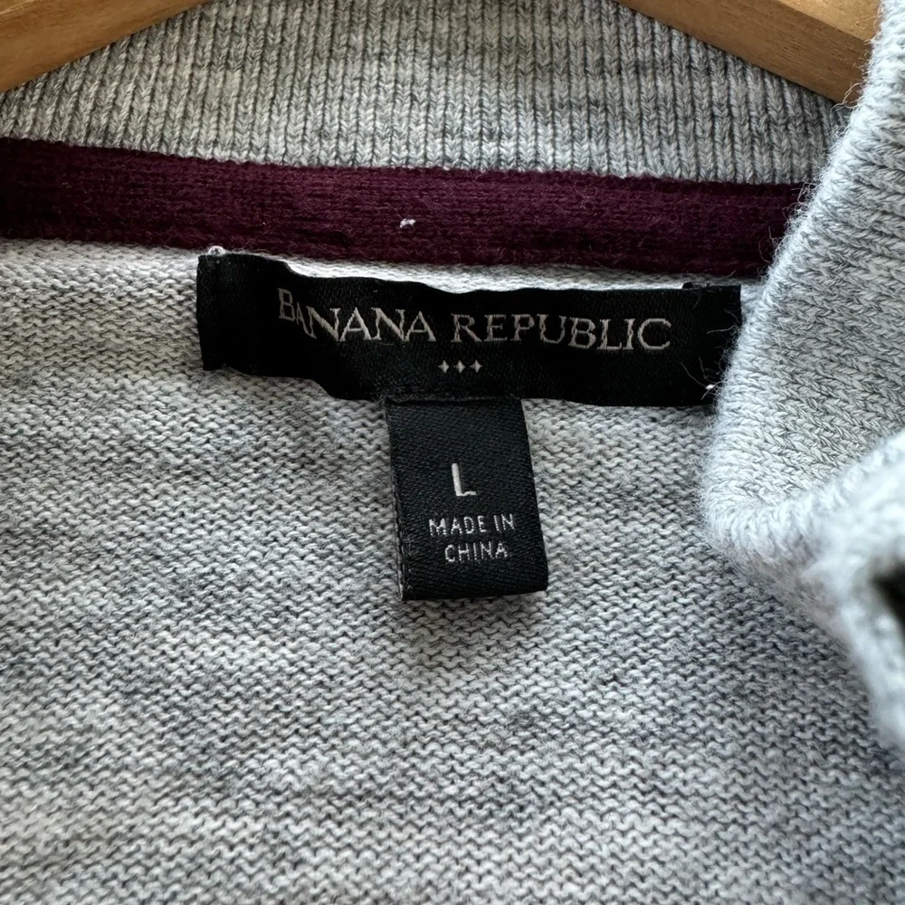 Banana Republic Light Gray Burgundy Stripe Full Zip Cardigan Size Large